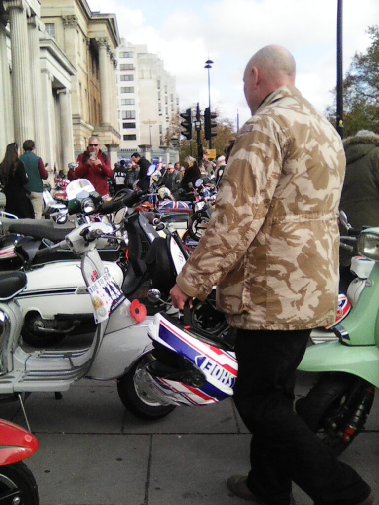 Scooters gathered at Eel Common before the 2025 Ride of Remembrance.