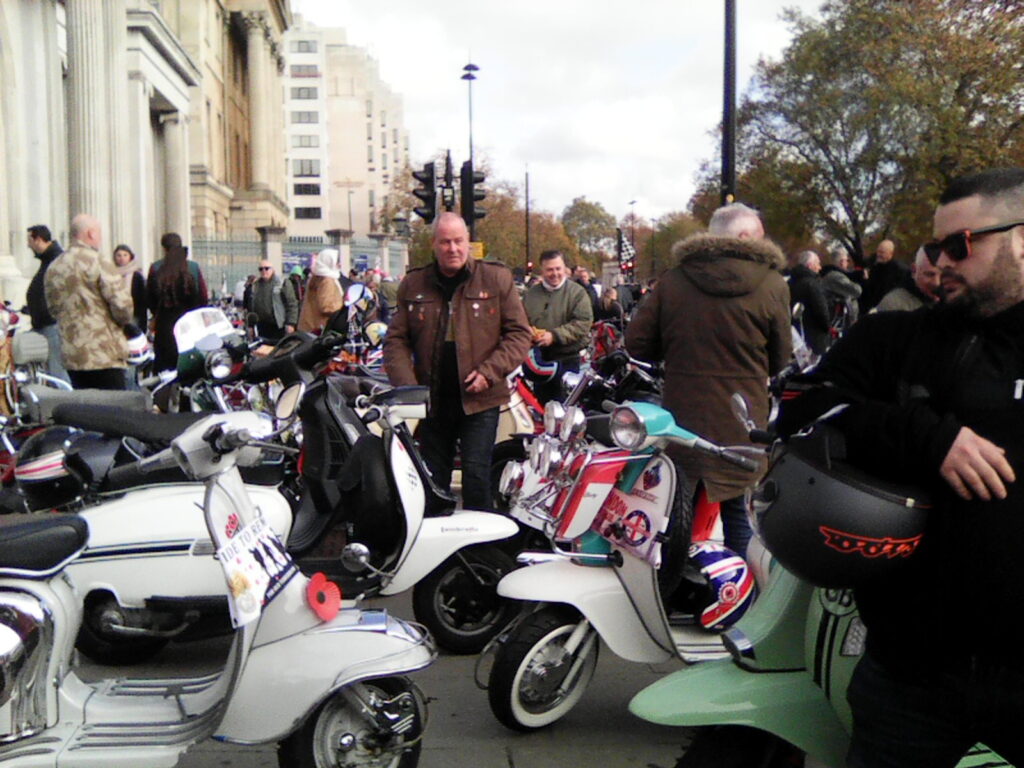 Riders observing the two-minute silence in Fulham.